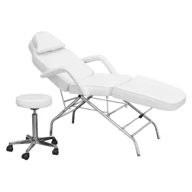 Beauty bed with rolling stool off-white