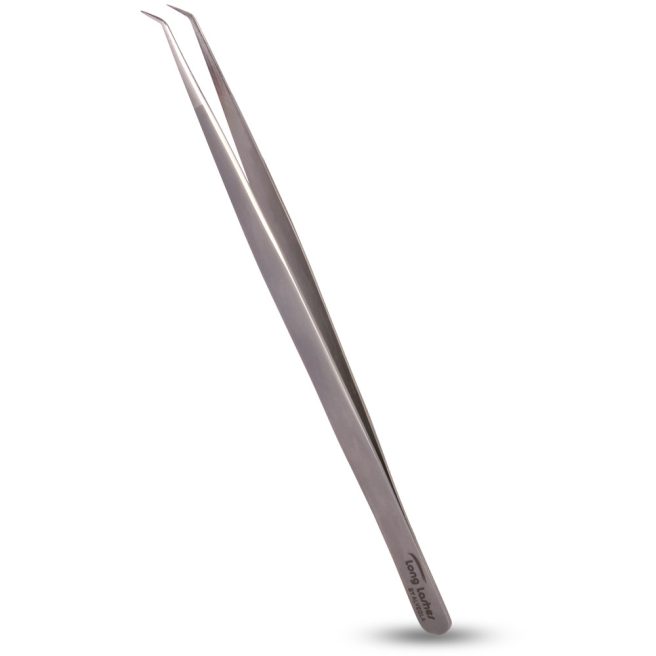 Long Lashes lash curved, slim tweezers - silver, 14cm