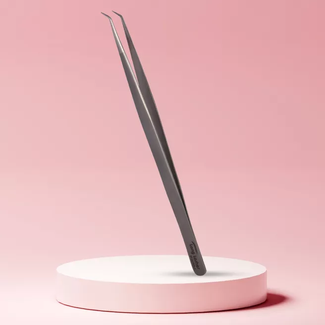 Long Lashes lash curved, slim tweezers - silver, 14cm
