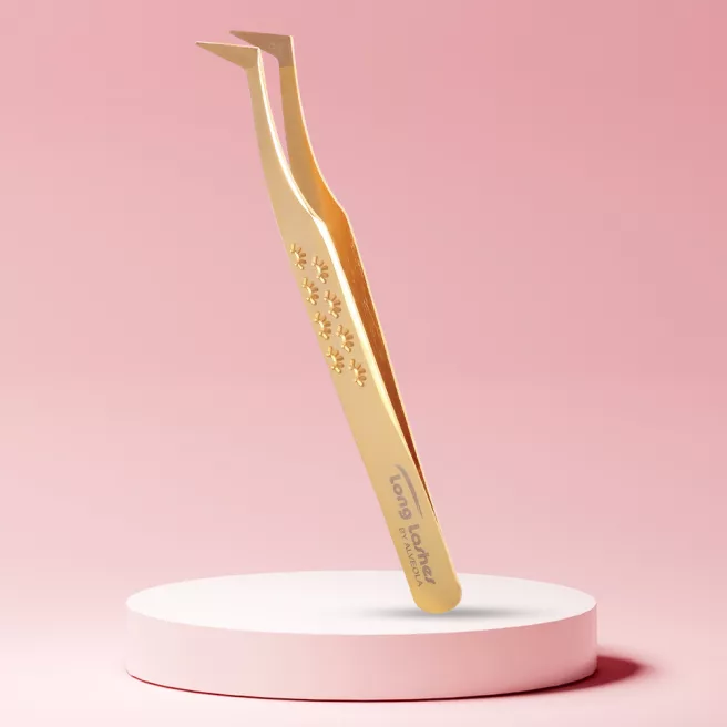 Long Lashes Pro Fiber L- shape Volume tweezer - Gold